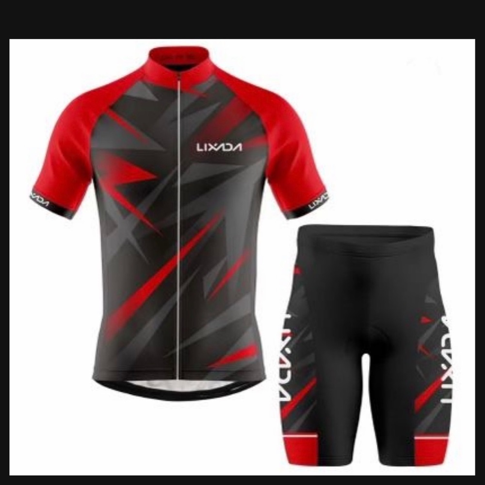 Lixada Red & Black Cycling Jersey and Bib Shorts Set